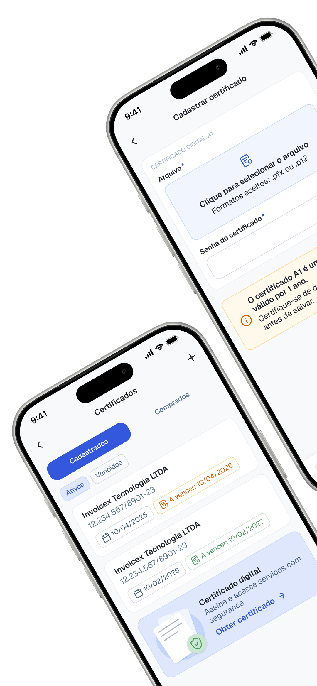 Telas de gestão de certificado digital A1